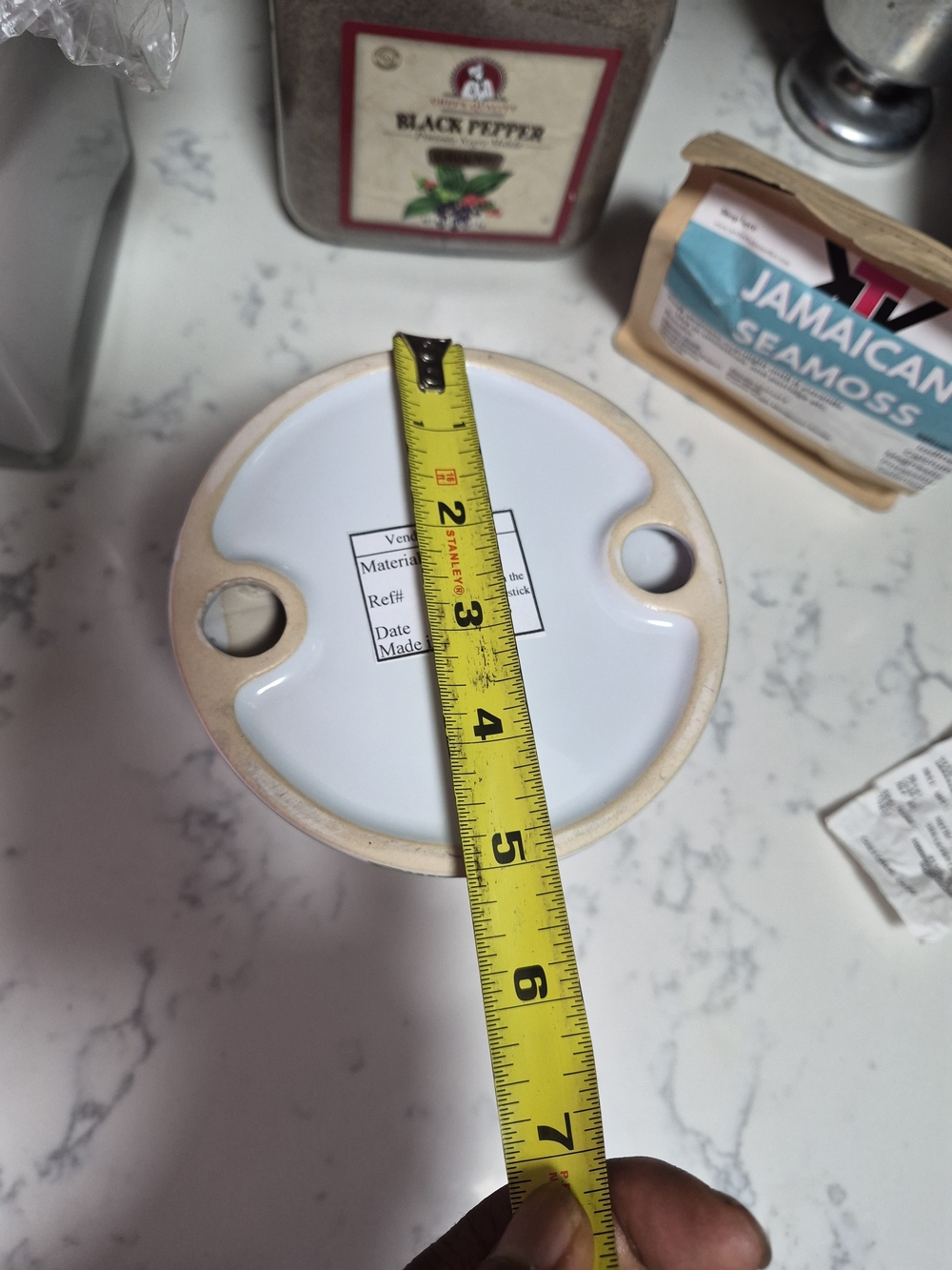 Stanley White and Tan Ceramic Candle Holder (2)